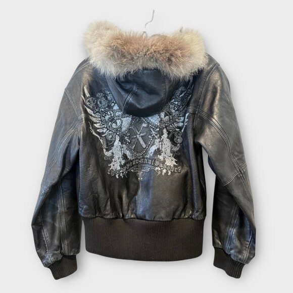 Pelle Pelle Marc Buchanon Vintage Hooded Leather Jacket with Fox Fur Sz 12 - Picture 4 of 11